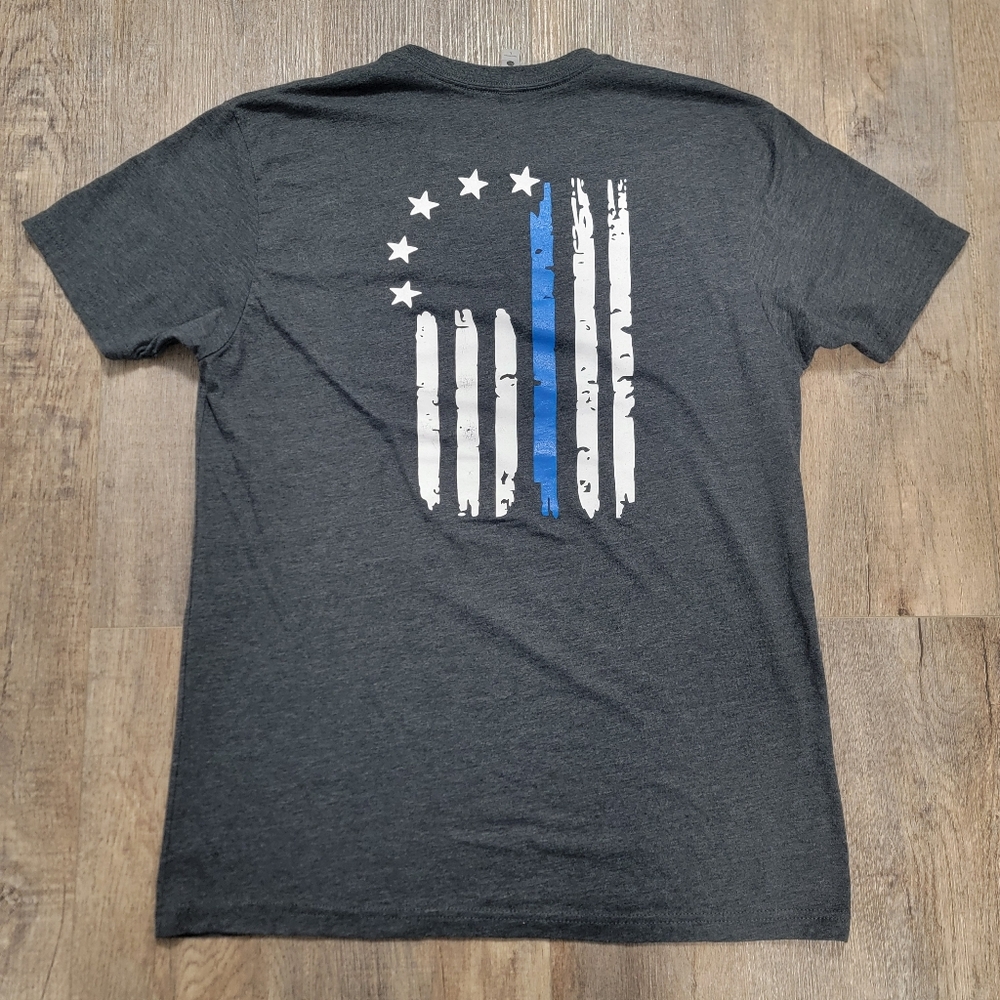 I GOT YOUR SIX Short Sleeve T-Shirt Gray Unisex Size Large Blue Line Flag Police - Picture 9 of 10
